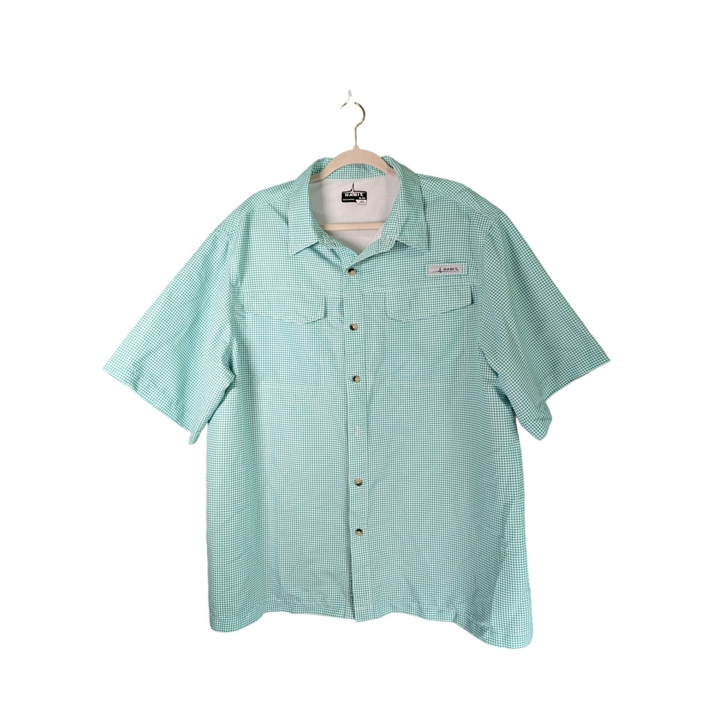 Habit Fishing Shirt Mens XL‎ Green Gingham Short Sleeve Vented UPF 40+